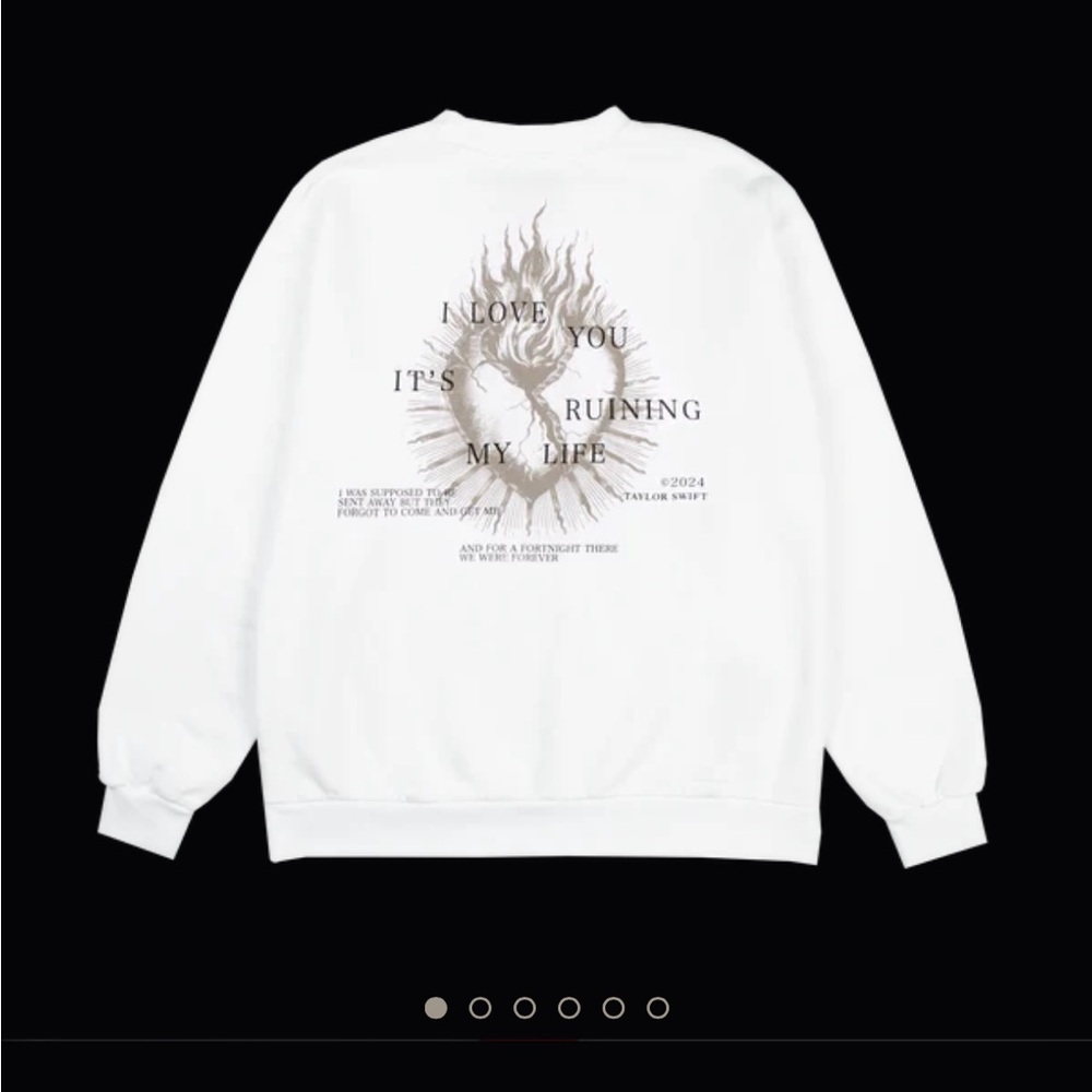 TTPD white crewneck Taylor Swift official I love you it’s ruining my life sz M